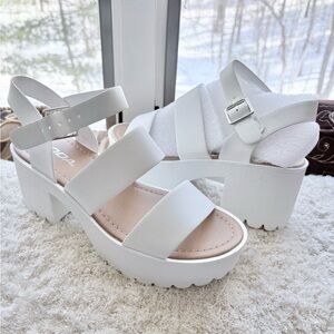 Soda White Chunky Heel Sandals